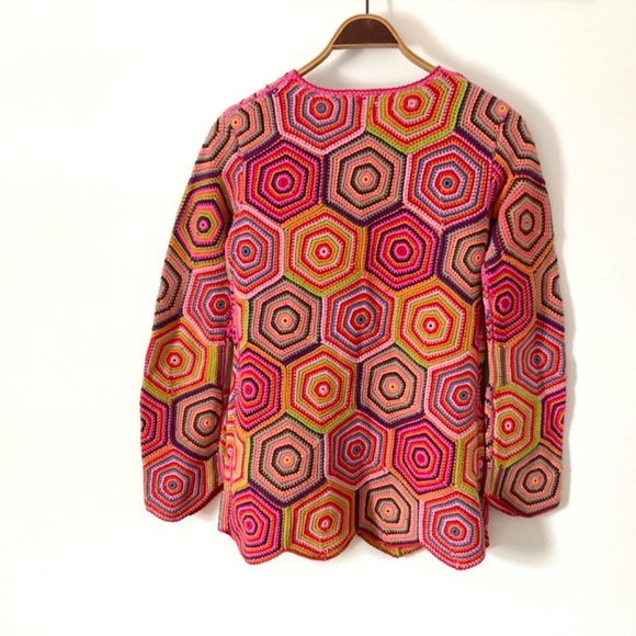 Vintage Isaac Mizrahi Granny Squares Crochet Sweater Cardigan 100% Cotton S M - Picture 5 of 10
